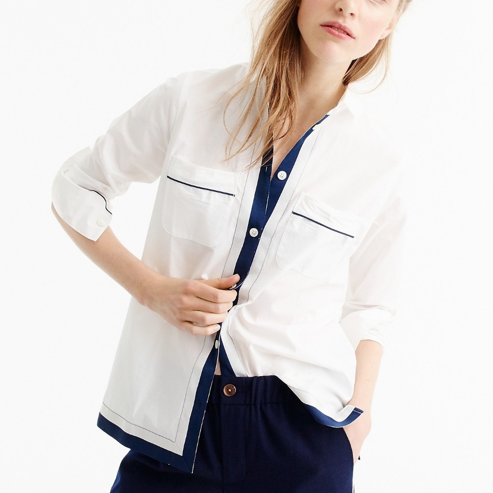 NWT J.Crew Tall pajama shirt with grosgrain trim